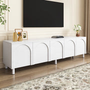 Mobile TV, mobile basso a 5 ante, gambe in metallo, in truciolato, bianco