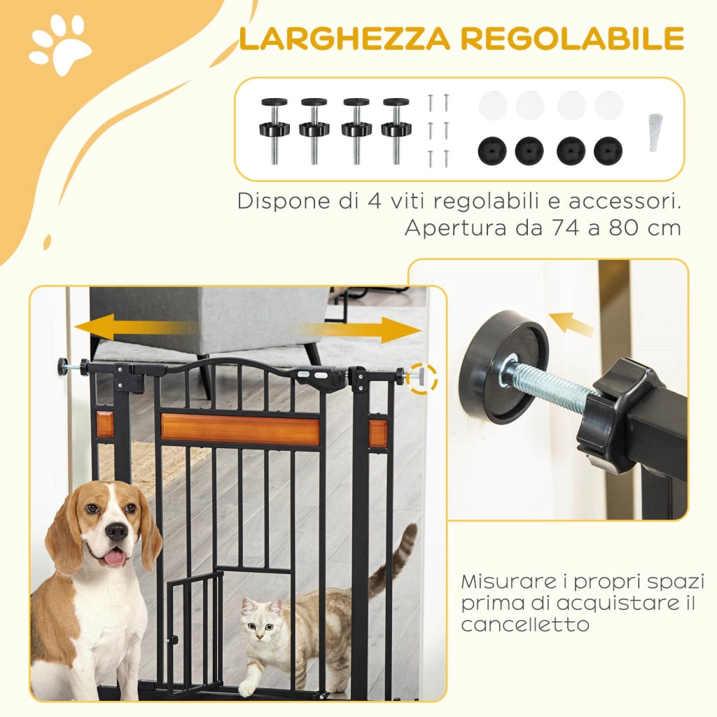 EasyComfort Cancellino per Cani con Fissaggio a Pressione, Estensibile da 74-80cm con Chiusura Automatica, Nero