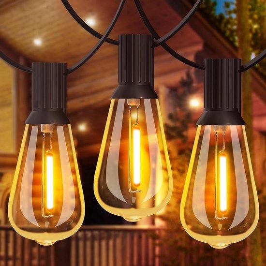 Illuminazione esterna a LED 18 metri - Lampade da esterno con catena - Impermeabile - 30+1 lampade ST38 in plastica - Catena di luci per esterno - Tavolo da giardino - Natale - Matrimonio - Bianco caldo 2200K
