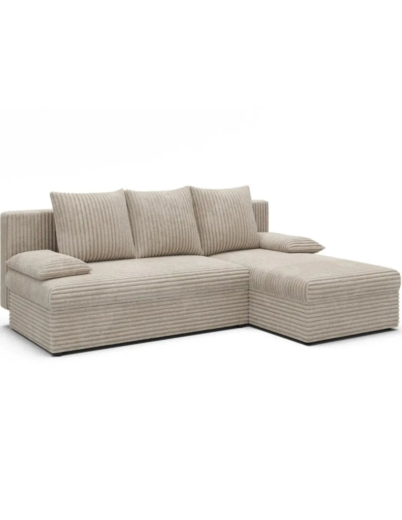 Divano ad angolo Beige chiaro 3 posti con contenitore per biancheria 206x90x146cm GINA