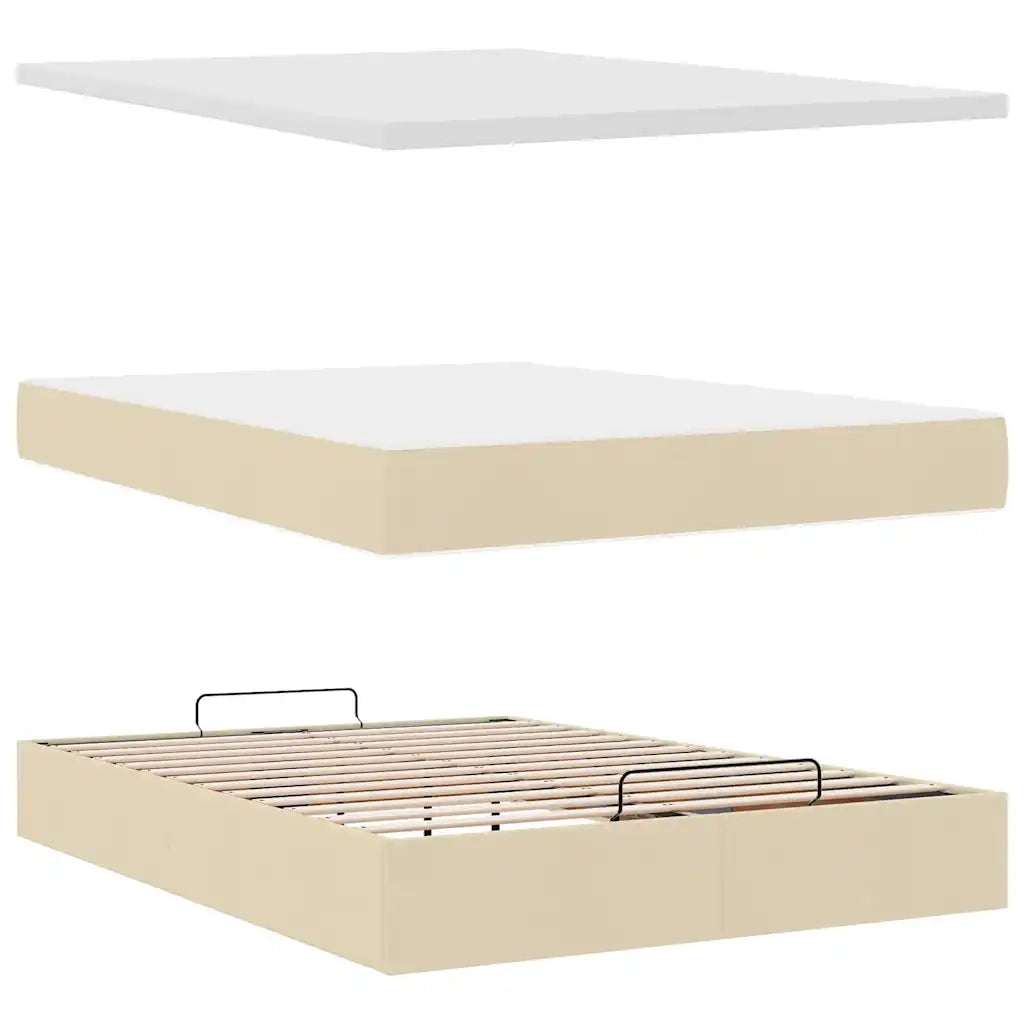 Struttura Letto Pouf con Materasso Crema 140x200 cm in Tessuto 3313083