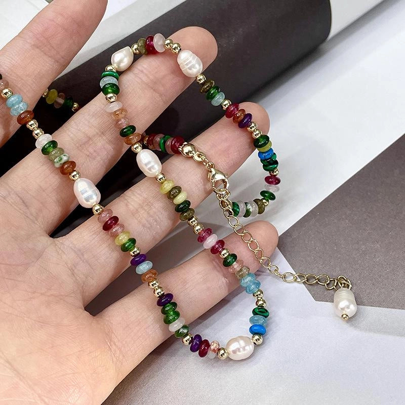 Collana vintage con perline di cristallo naturale e perle d'acqua dolce, regalo di Natale o compleanno.