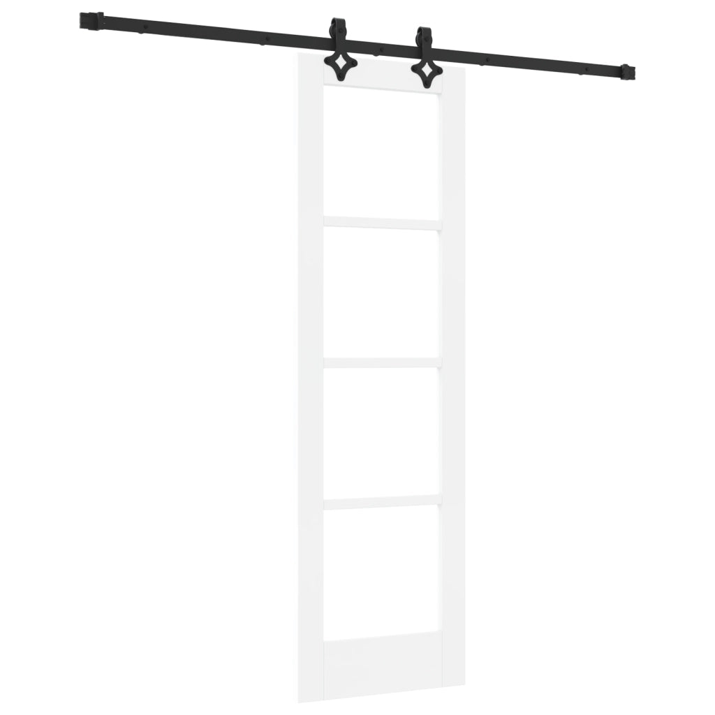 Porta Scorrevole  con Set di Hardware 'ORKDAL'Bianco Legno Massello e Vetro