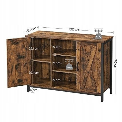 Credenza, mobile laterale con ripiani aperti, cassettiera vintage, cucina, soggiorno, loft