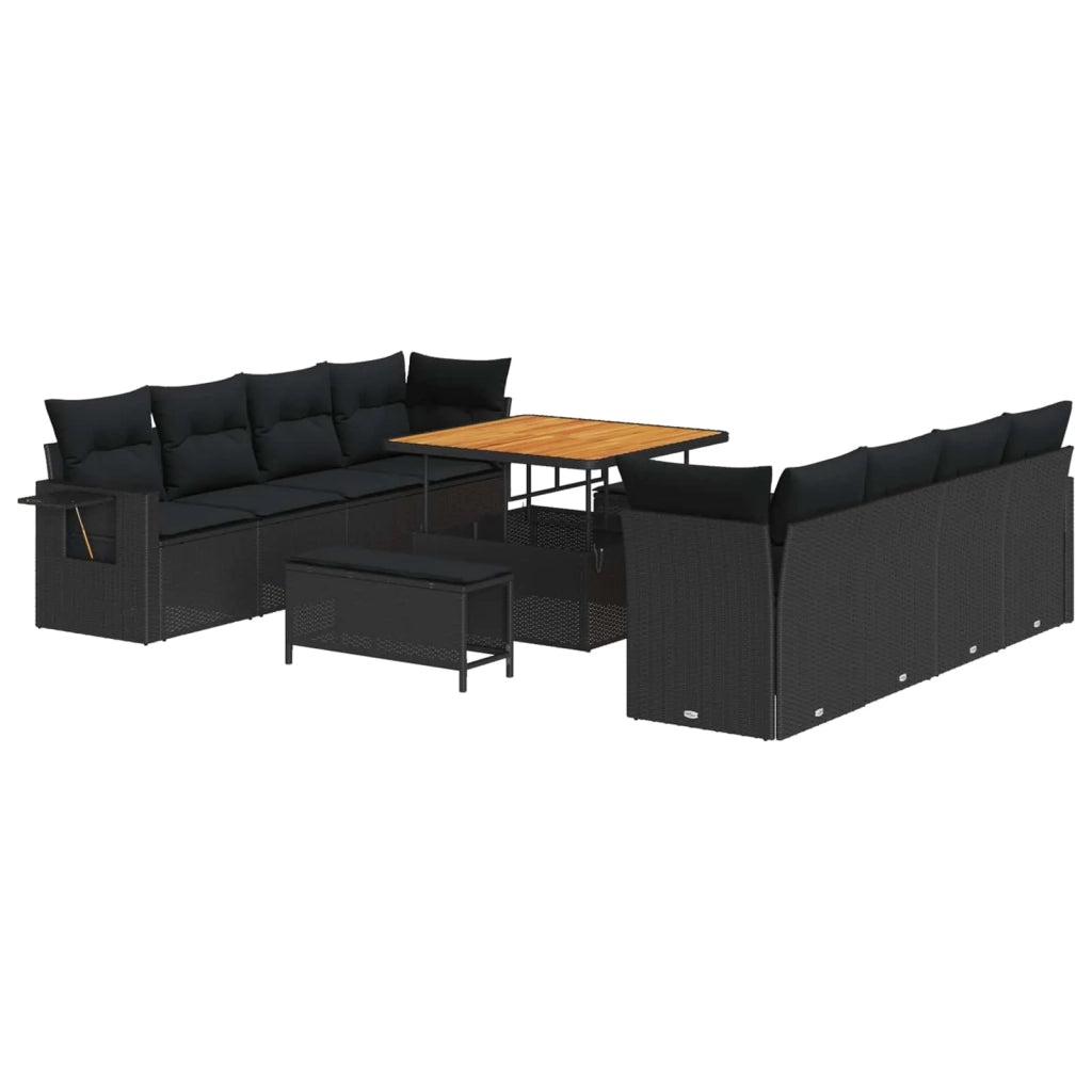 Set Divano da Giardino con cuscino 11 pcs Nero polyrattan
