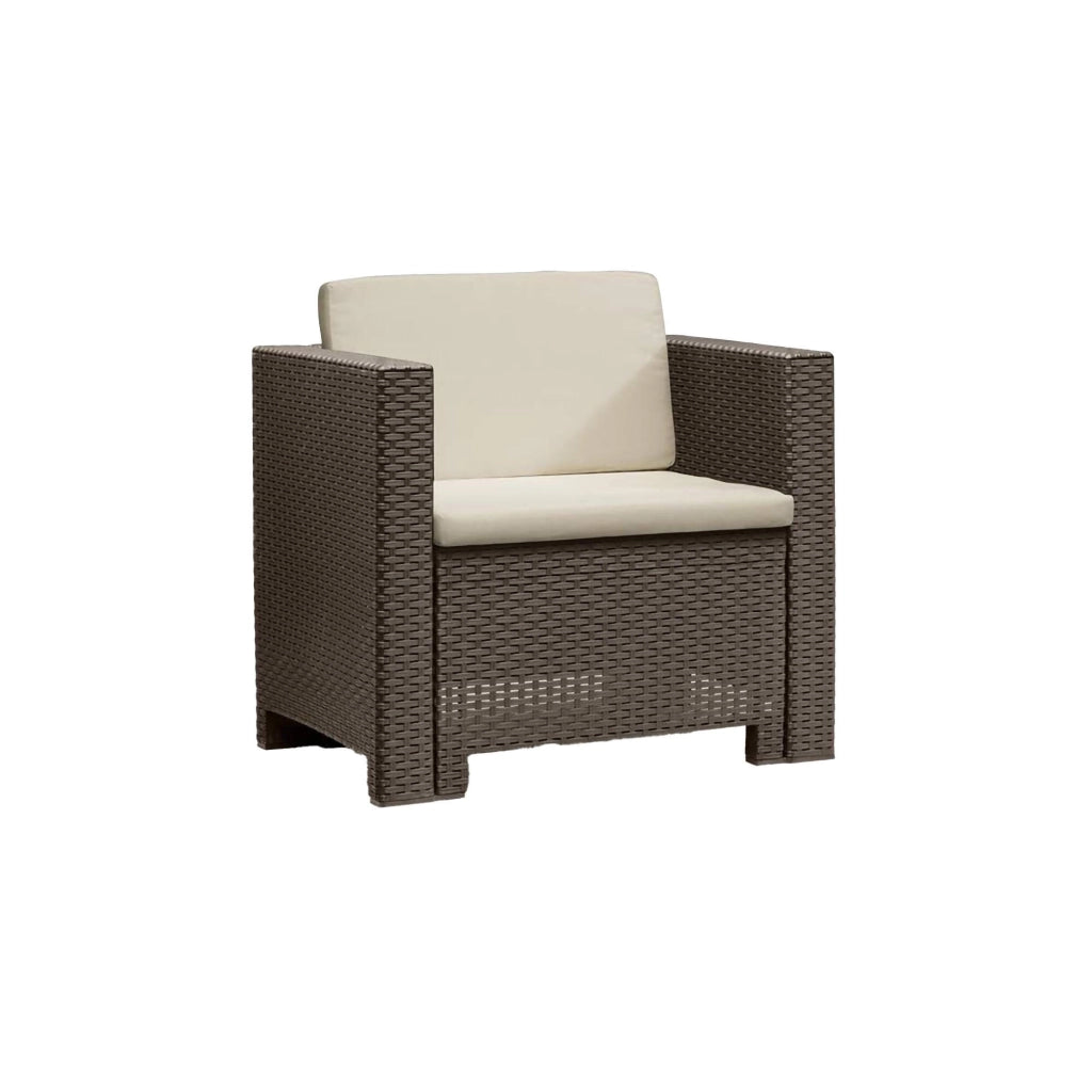 Set salotto da esterno Cameri, Salottino outdoor, Set da balcone o giardino, Composizione soggiorno per esterni, Made in Italy, Marrone