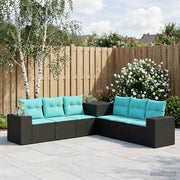 Set di divani 7 pz Nero e Blu Rattan sintetico e Acciaio 3448836