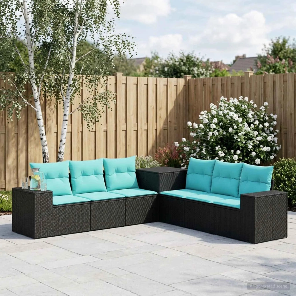 Set di divani 7 pz Nero e Blu Rattan sintetico e Acciaio 3448836