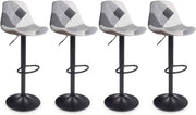Lote de 4 taburetes de bar KARL patchwork negro, gris y blanco con patas negras