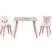 Set tavolo e 2 sedie per bambini 60x60x44 cm in pino rosa, per cameretta