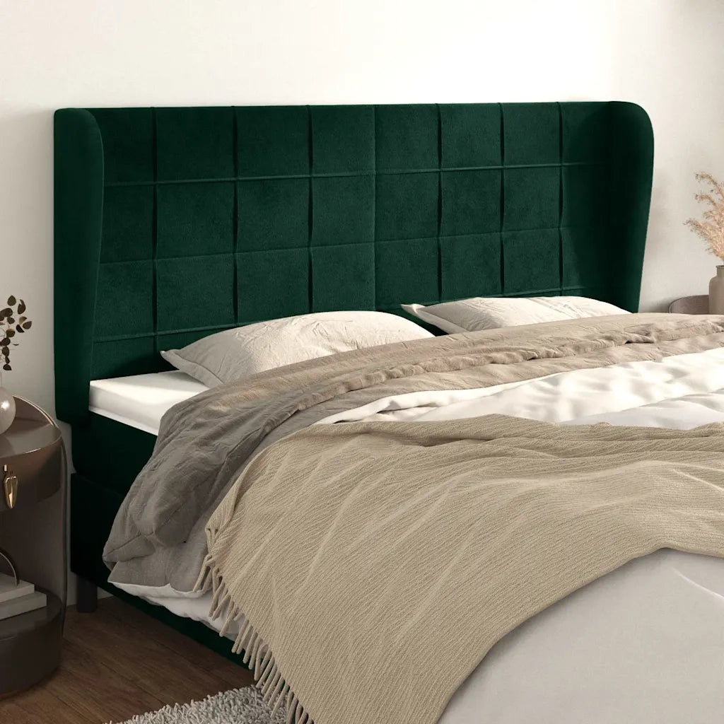 Testiera ad Orecchio Verde Scuro 183x23x118/128cm in Velluto 3118019