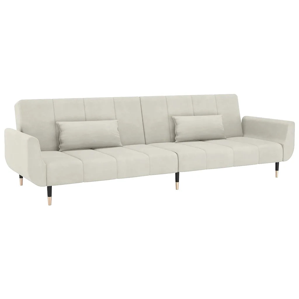 Divano Letto a 2 Posti con 2 Cuscini Crema in Velluto 337591