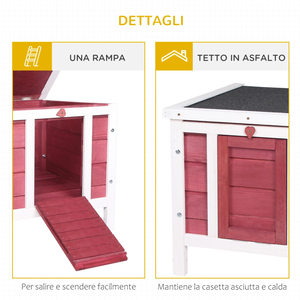 Conigliera in Legno con Tetto Apribile ¨C Zephmum ¨C Rosso 51x42x43 cm