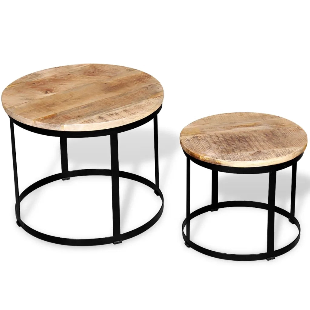 2 pz Tavolini da salotto | Tavolino da caff¨¨ | Tavolino da Soggiorno Tondi Legno Grezzo di Mango 40cm/50cm