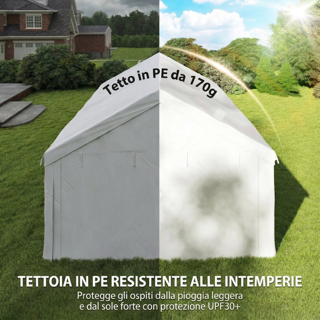Gazebo da Giardino 4x6 m ¨C Zephmum ¨C Acciaio Galvanizzato, Bianco, 6 Finestre, Doppio Ingresso