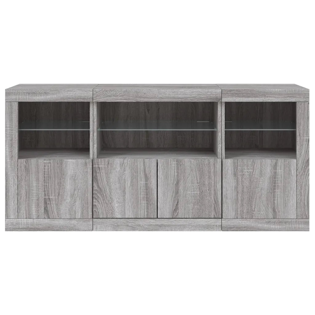 Credenza con Luci LED-Buffet-Armadio da cucina Grigio Sonoma 142,5x37x67 cm 141671