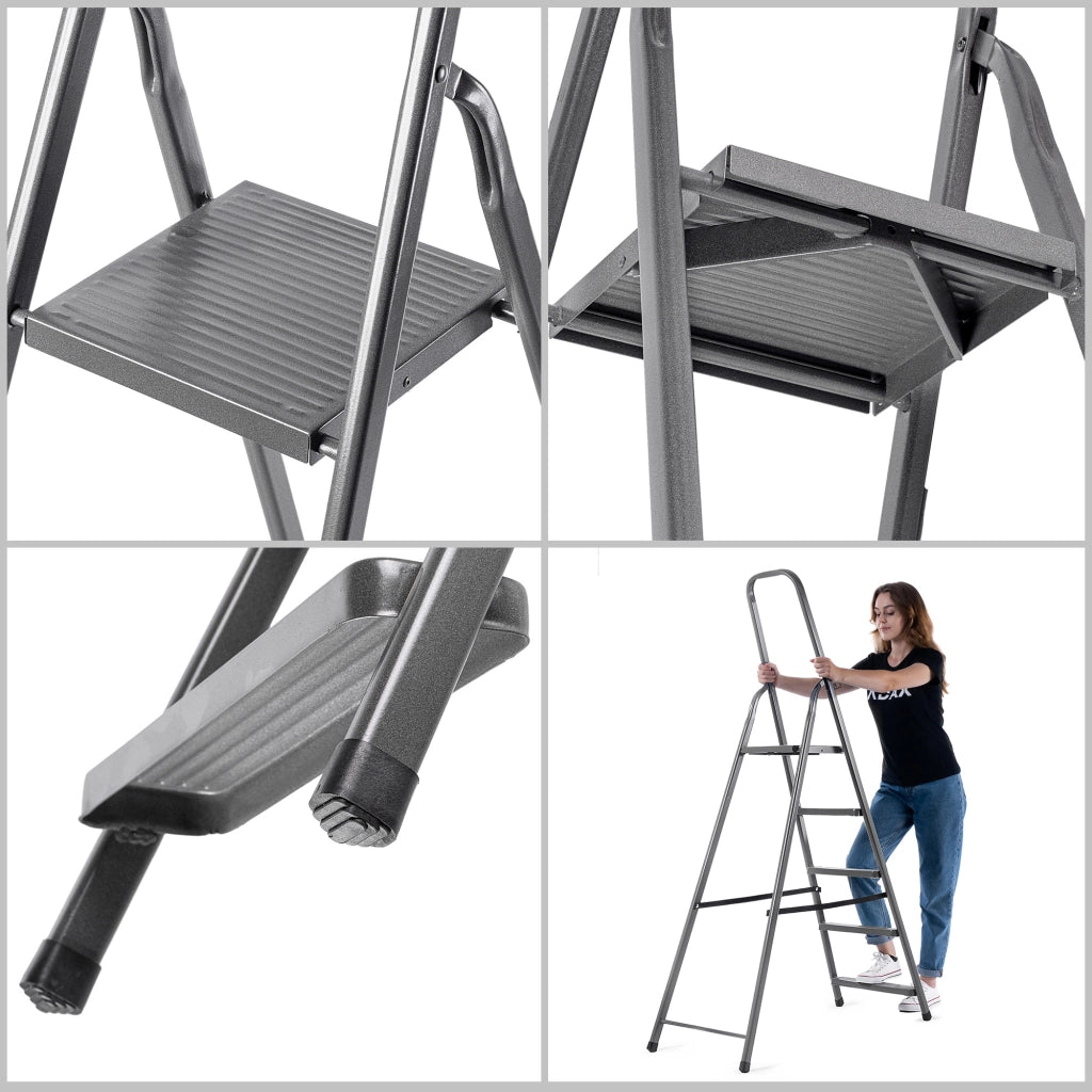 Scala in acciaio KADAX a 5 gradini, pieghevole, monofacciale, portata 125 kg