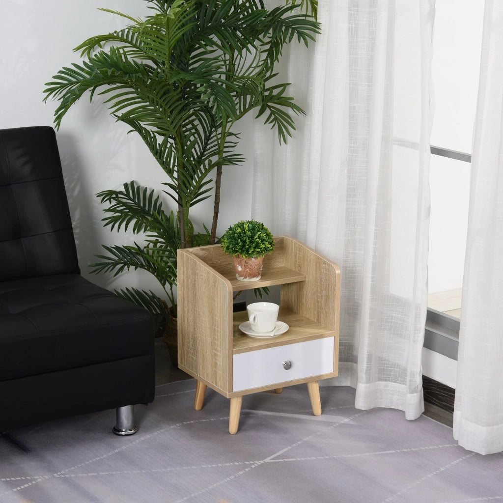Comodino 1 Cassetto e Mensola 37x30x48 cm in Legno Rovere e Bianco