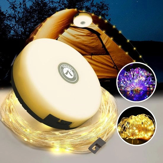 Cavo di illuminazione esterno 10 m catena di luci per campeggio pieghevole con 5 modalità di illuminazione duraturo e impermeabile ricaricabile con USB per decorazione di campeggio e terrazza Natale