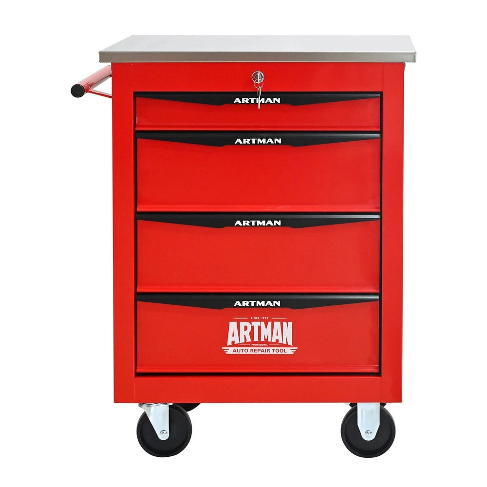 Carrello Porta Utensili 4 Cassetti con Ruote ¨C MINIMAL ¨C Metallo, Rosso e Nero