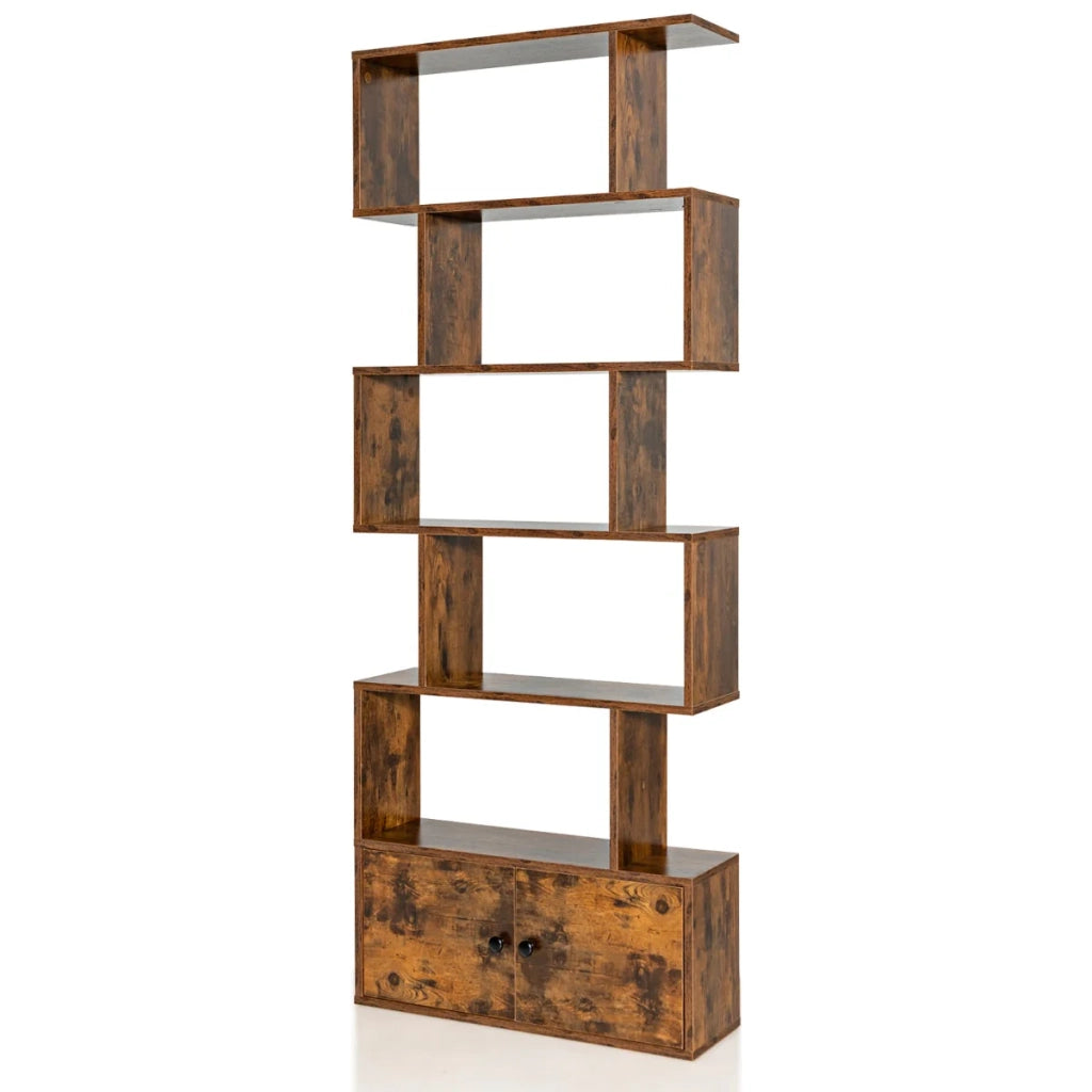 Libreria a 6 ripiani 70 x 23 x 183 cm capiente design geometrico legno marrone rustico 20_0019494