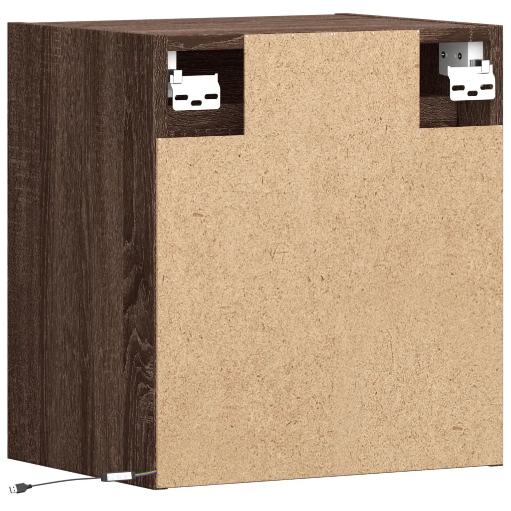 Comodini a Parete con luci LED 2 pz Rovere Marrone