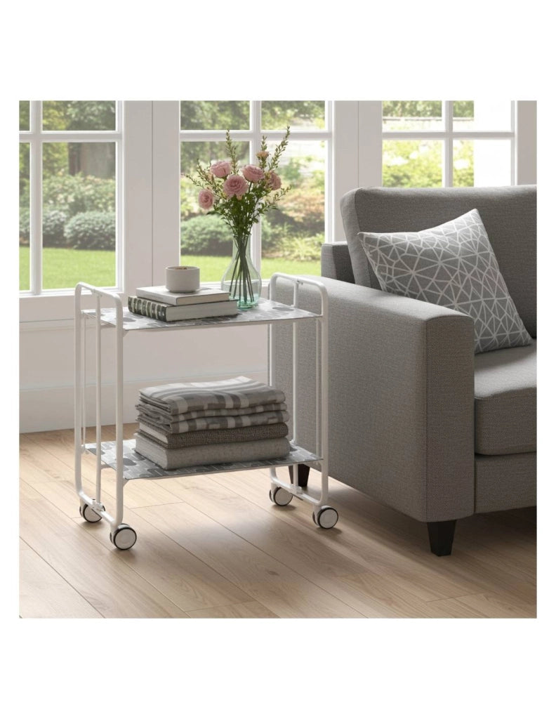 Carrello da cucina pieghevole bianco con ruote BAUHAUS 2 ripiani