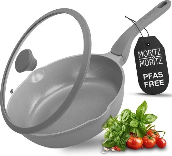 Piatto da cottura 26 cm con coperchio - rivestimento antitrasferimento - adatto per brasare, stufare e bollire - grigio