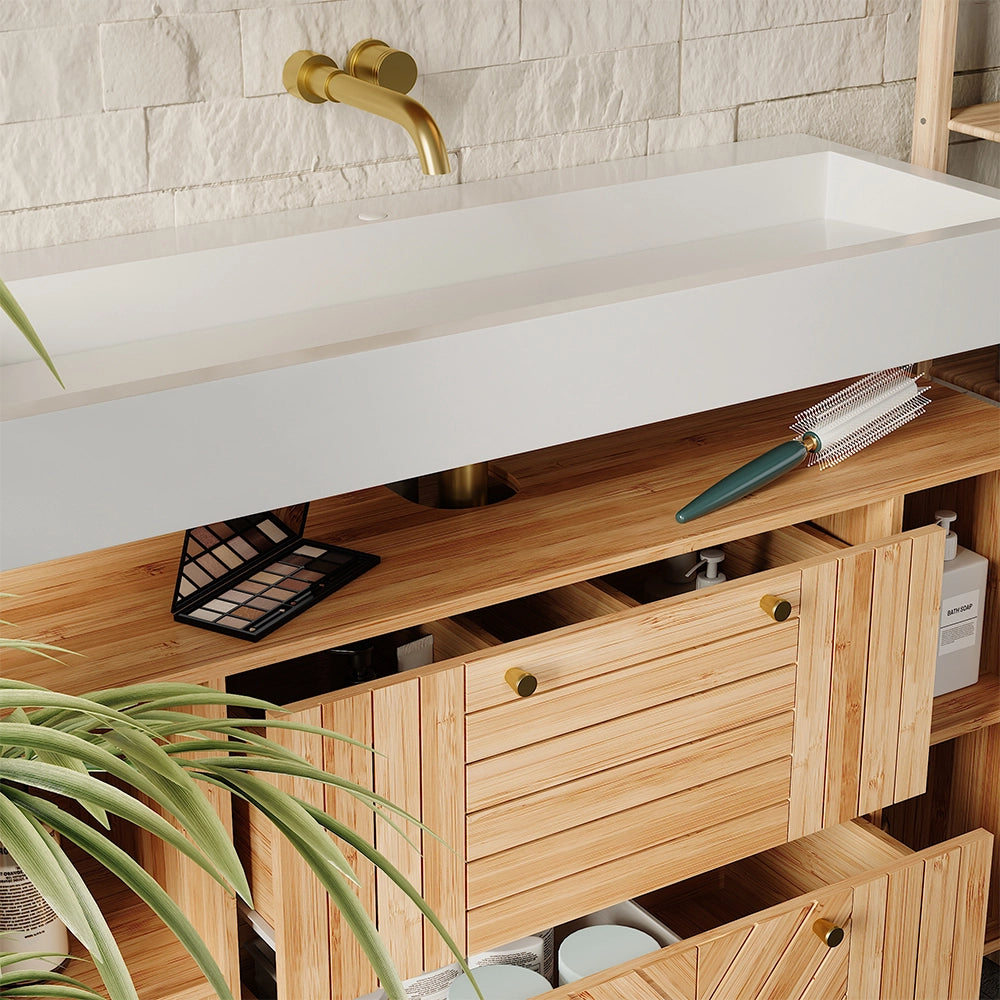 Vicco Mobile sottolavabo per bagno Bambù 100 x  cm con 2 cassetti