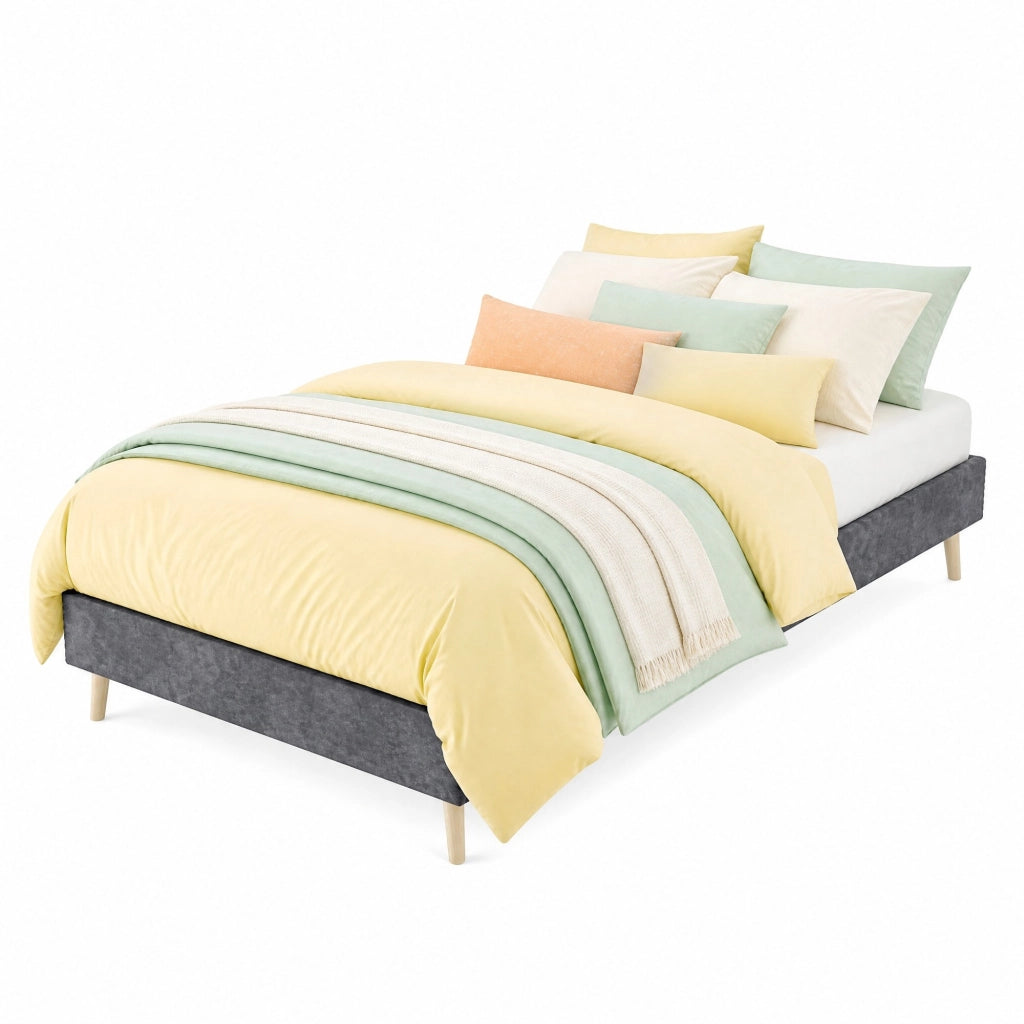 Struttura Letto Singolo 90x200 cm Grigio in Tessuto e Metallo, Design Senza Testiera, Salvaspazio