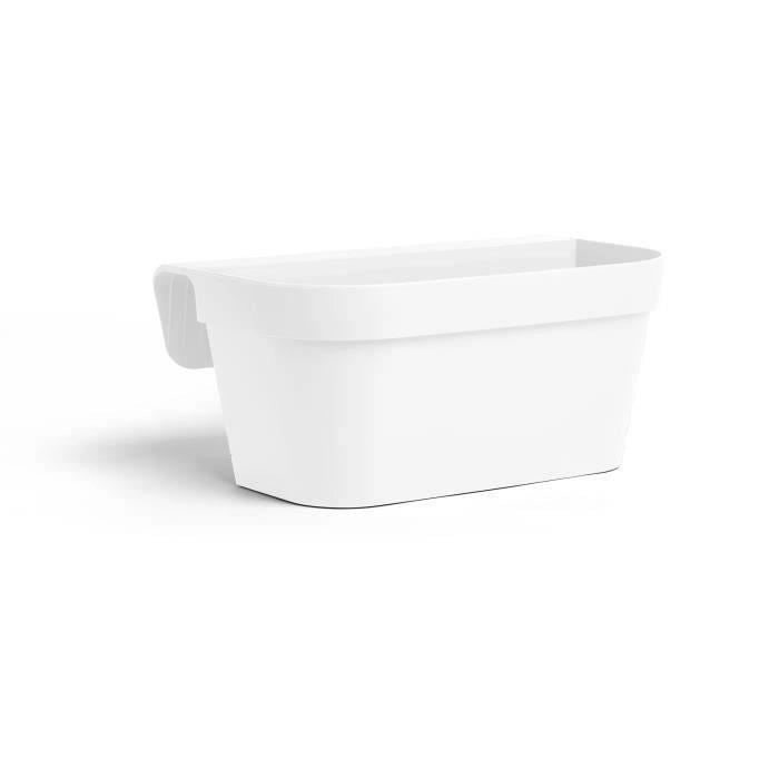 Giardiniera+gancio - GARDEN ID Star - Bianco 50 x 21 cm - Fissaggio facile - Riserva d'acqua - riciclato e riciclabile al 100%