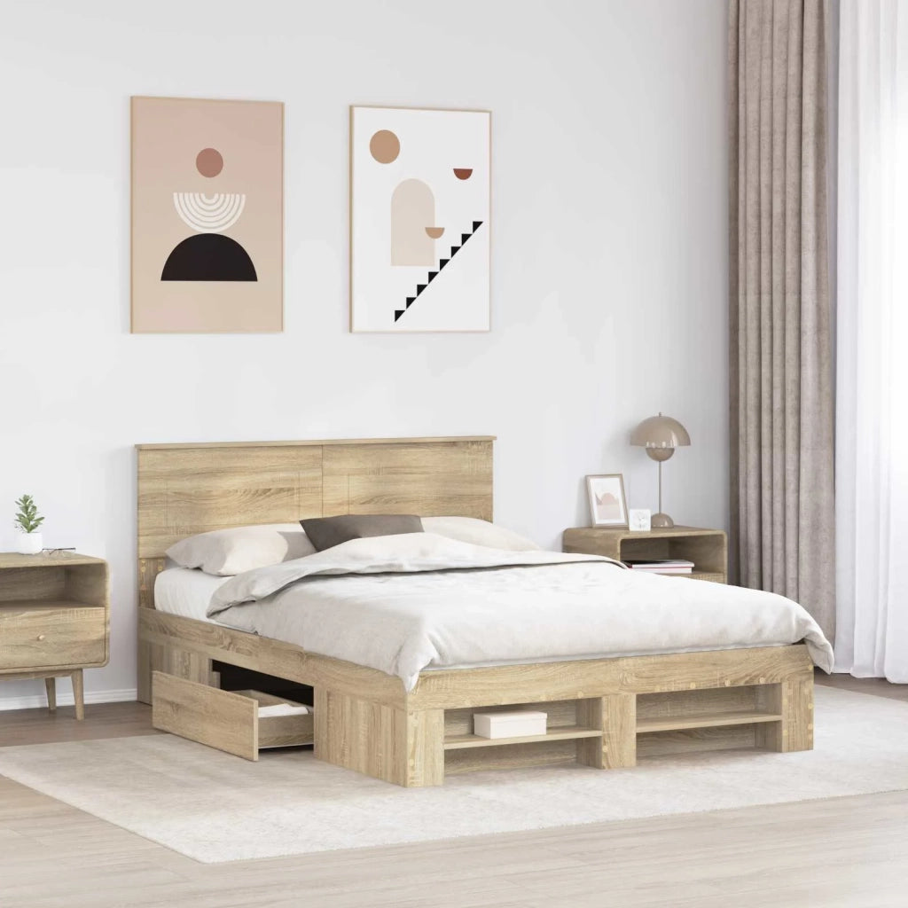 Struttura del letto con testiera Rovere Sonoma 150 x 200 cm 3408748