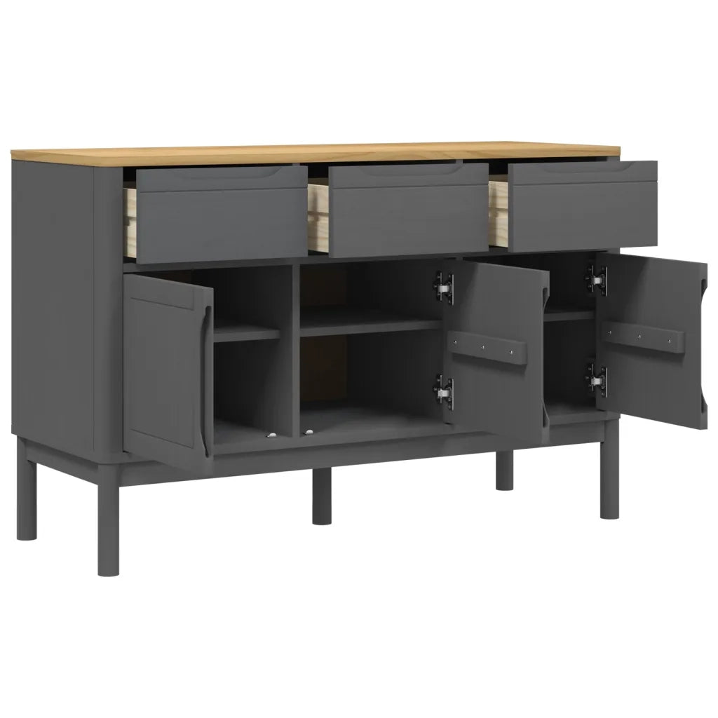 Credenza FLORO Grigia 114x43x74 cm in Legno Massello di Pino 374025