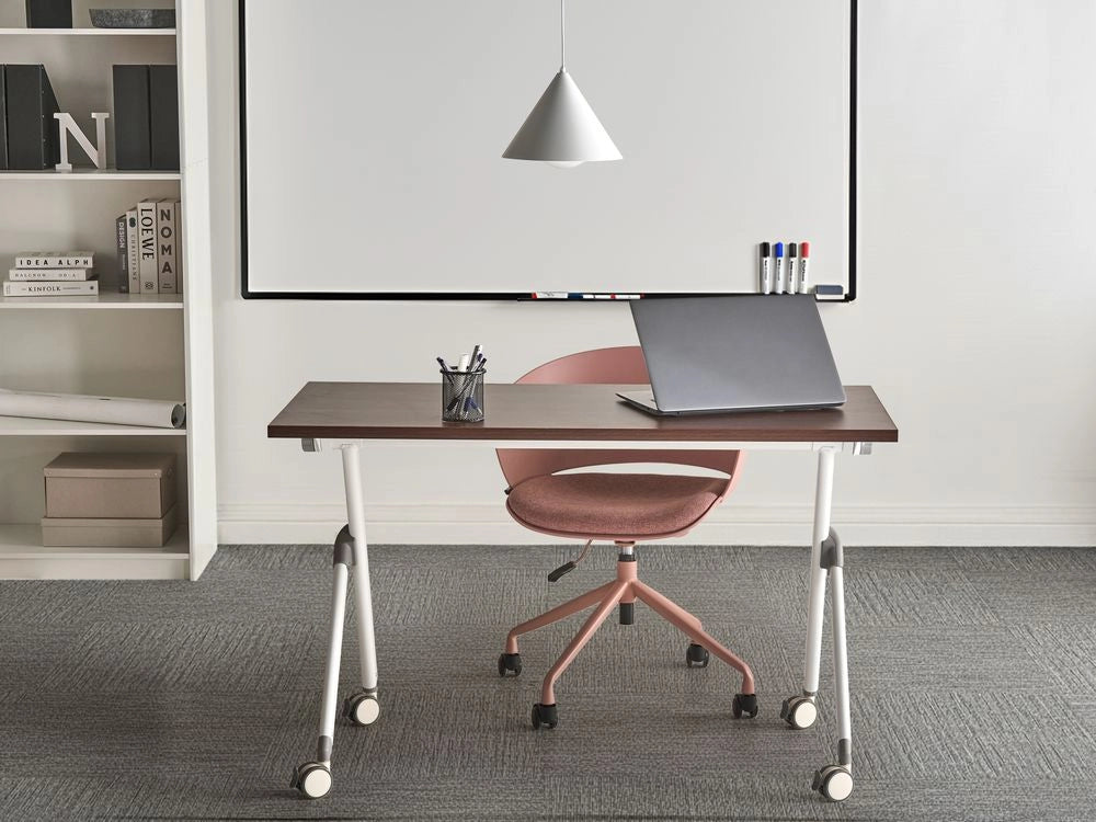 Scrivania pieghevole da ufficio Marrone scuro e bianco Struttura in metallo Piano in MFC 120 x 60 cm Tavolo pieghevole portatile con rotelle