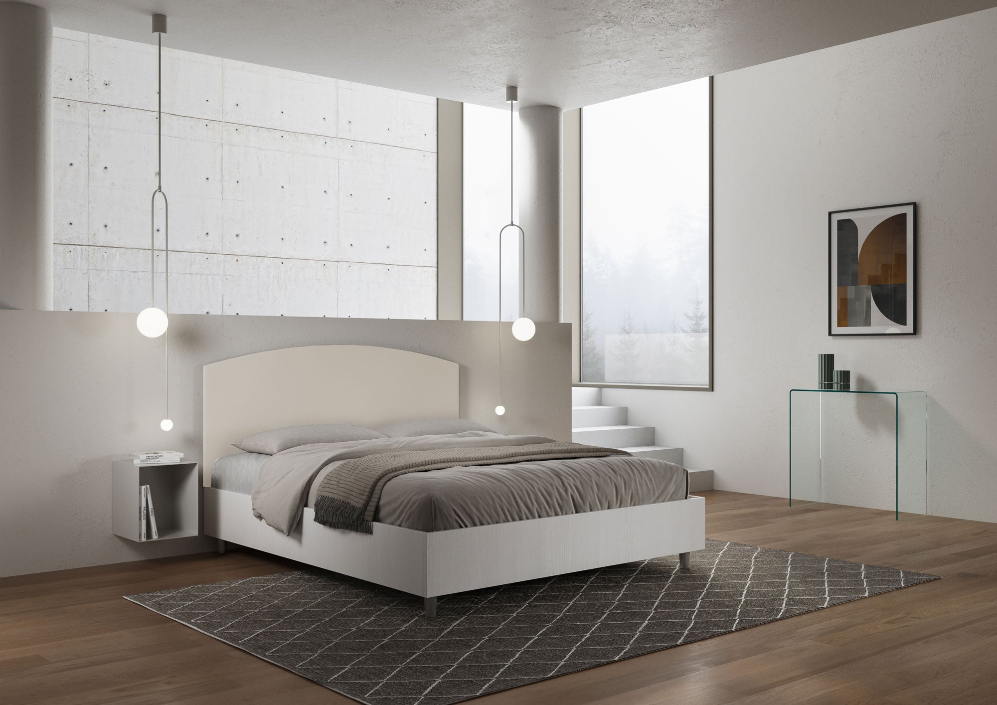 Letto Matrimoniale 160x200 cm con Rete e Contenitore Antilia Tortora