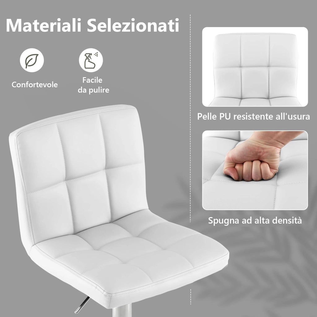 Set Sedie da Bar in Ecopelle con Altezza Regolabile, Seduta Girevole a 360°, Poggiapiedi e Base Metallica Antiscivolo, Sgabelli da Pranzo per Isola Cucina Bar, Portata 150 kg(Bianco,2)