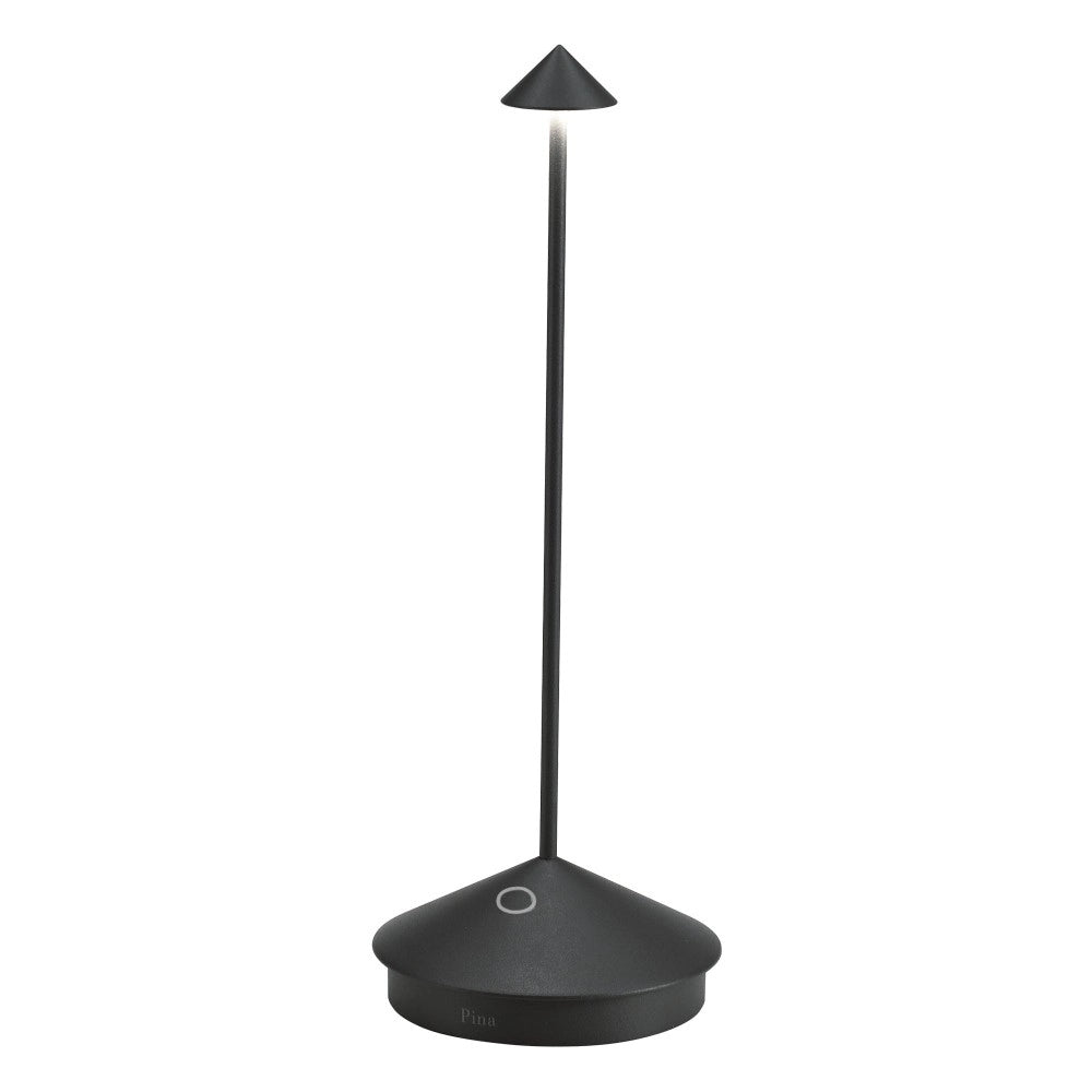 Lampada a led da tavolo Pina Pro Nero Opaco ricaricabile e dimmerabile senza fili Zafferano 2200-2700-3000K IP54 Batteria da 12h