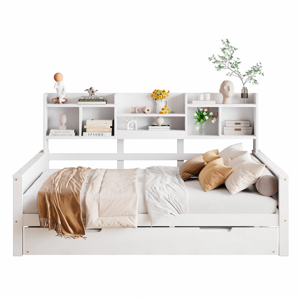 Divano letto estraibile - Zephmum- 140x200cm- Legno massello- Con ripostiglio e rete