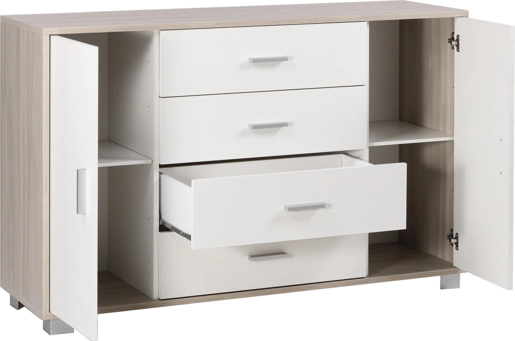Mobile 2 Ante 4 Cassetti 136x86x41 cm Olmo Chiaro/Bianco Fiammato