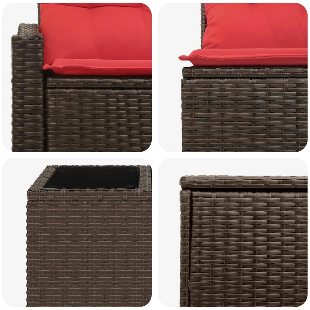 Set di divani 8 pz Marrone e Rosso Rattan sintetico e Acciaio 3448219