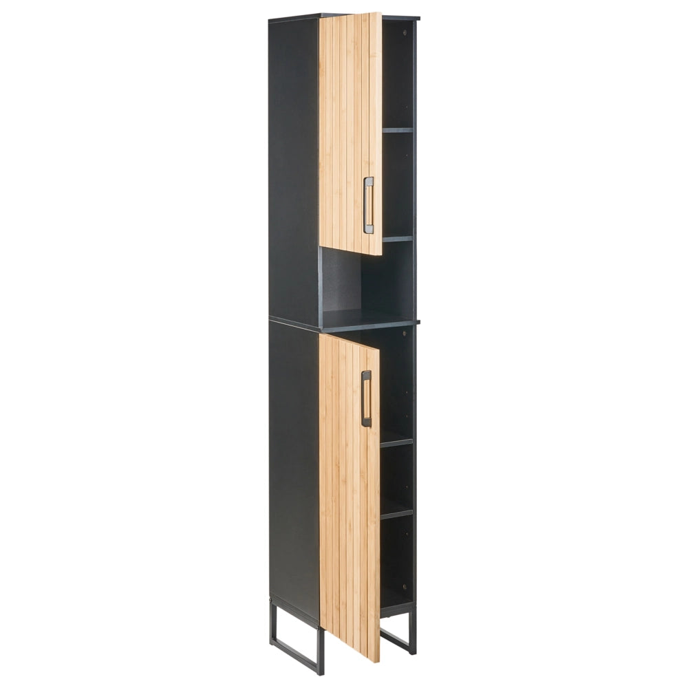 Mobile da bagno indipendente con 6 ripiani contenitore da bagno moderno nero e marrone chiaro