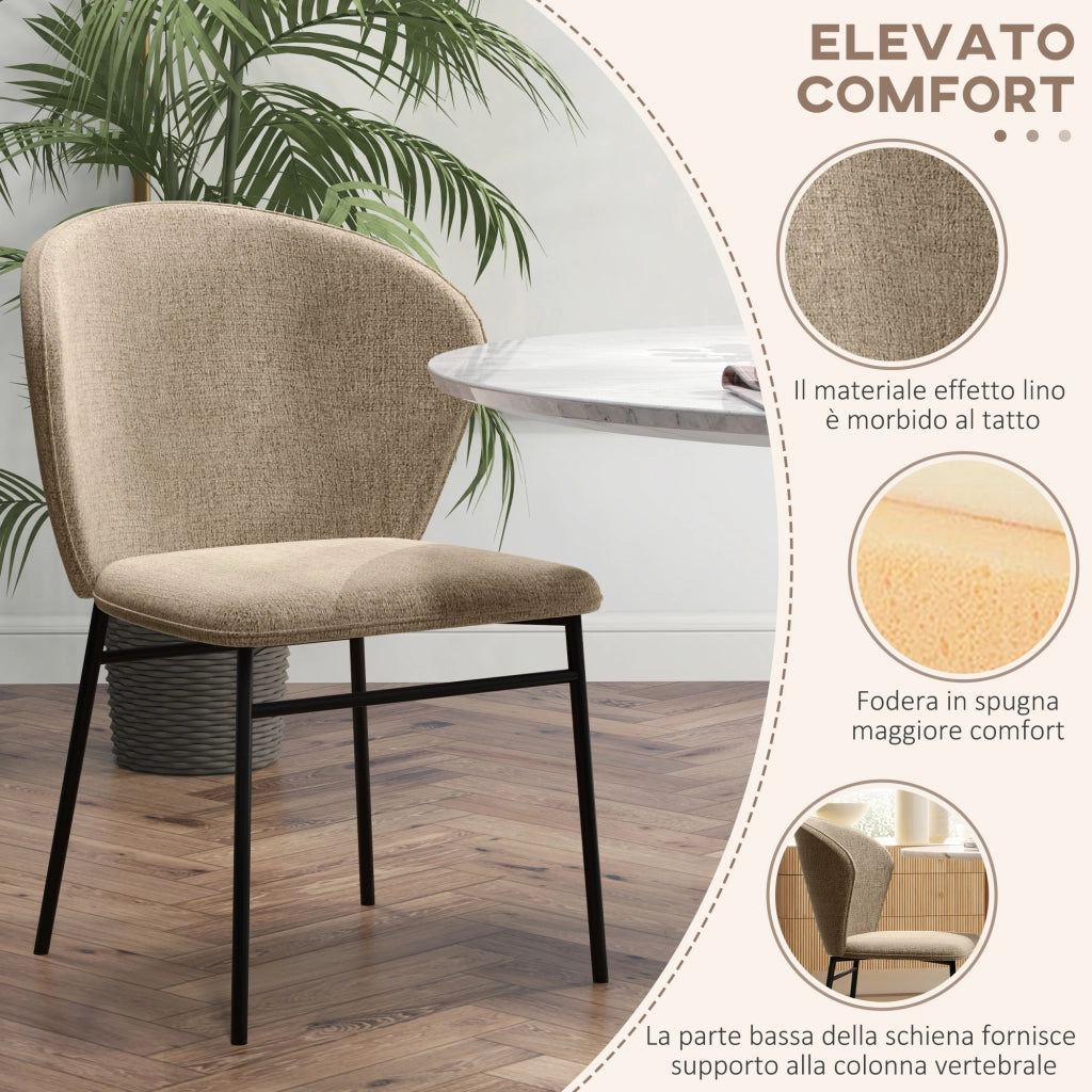 Set 2 Sedie da Pranzo Imbottite in Tessuto ¨C Zephmum ¨C Marrone Chiaro
