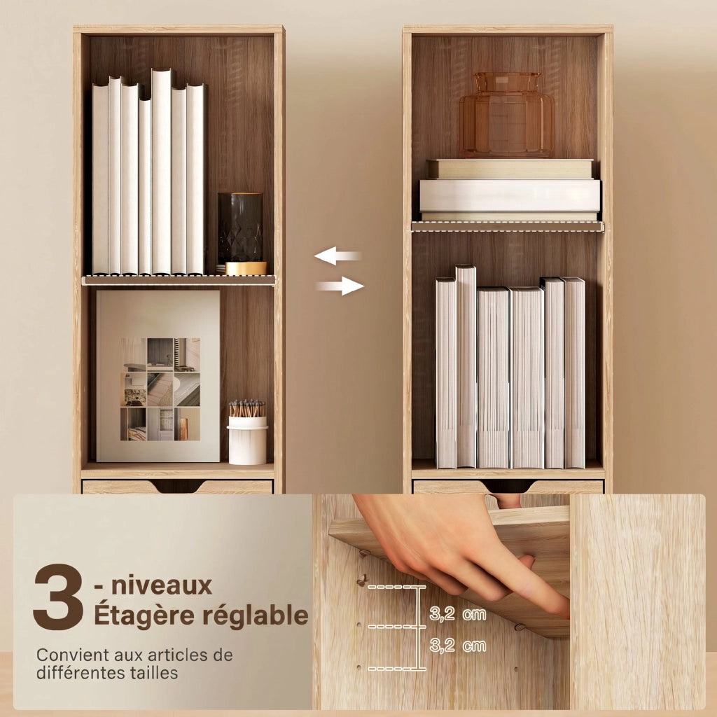 Libreria con cassetti e ripiani aperti ¨C zephmum ¨C naturale 30x24x158 cm