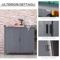 Armadietto da Esterno in Legno con Piano in Metallo e 2 Ripiani Porta Attrezzi, 98x48x95.5 cm, Grigio