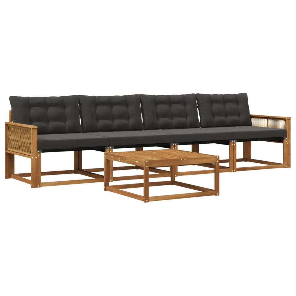 Set di divani da esterno con cuscino 5 pcs Naturale e Nero
