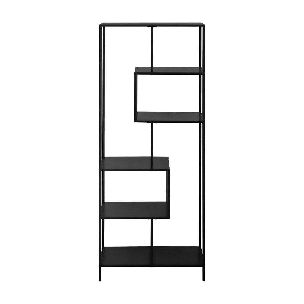 Libreria asimmetrica in metallo nero a 6 livelli, nero