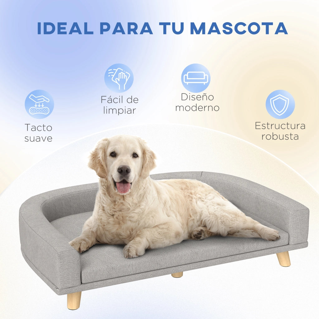 Letto per cani grande con cuscino lavabile e struttura in legno ¨C Zephmum ¨C Grigio chiaro 98x67x25 cm