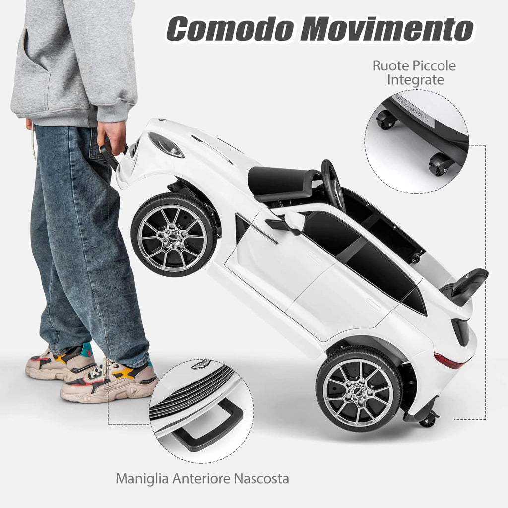 Aston Martin DBX Auto Elettrica per Bambini, 12 V Macchina Elettrica con Telecomando e Luci LED, Partenza Lenta Clacson, Regalo per Bambini 3-8 Anni (Bianco)