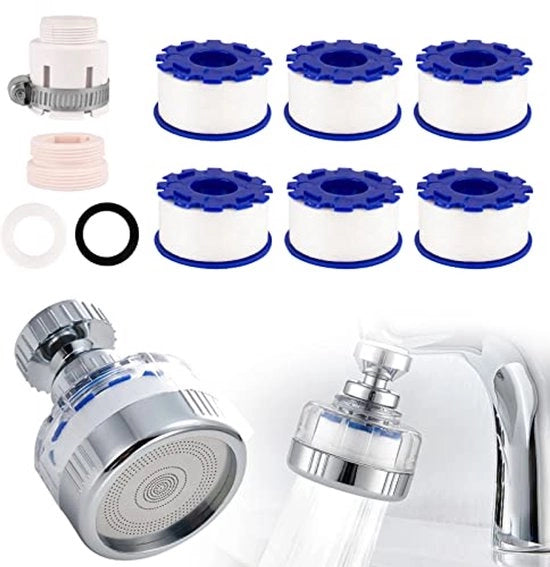 Pompa per l'acqua - 360° Girevole - Transparente - Inclusi 6 Elementi di Filtro in PP Tessuto Rimpiazzabile - Kit di Emergenza per l'Acqua - Pompa per l'Acqua di Emergenza - Pompa - Filtri per l'Acqua - 20 - 22