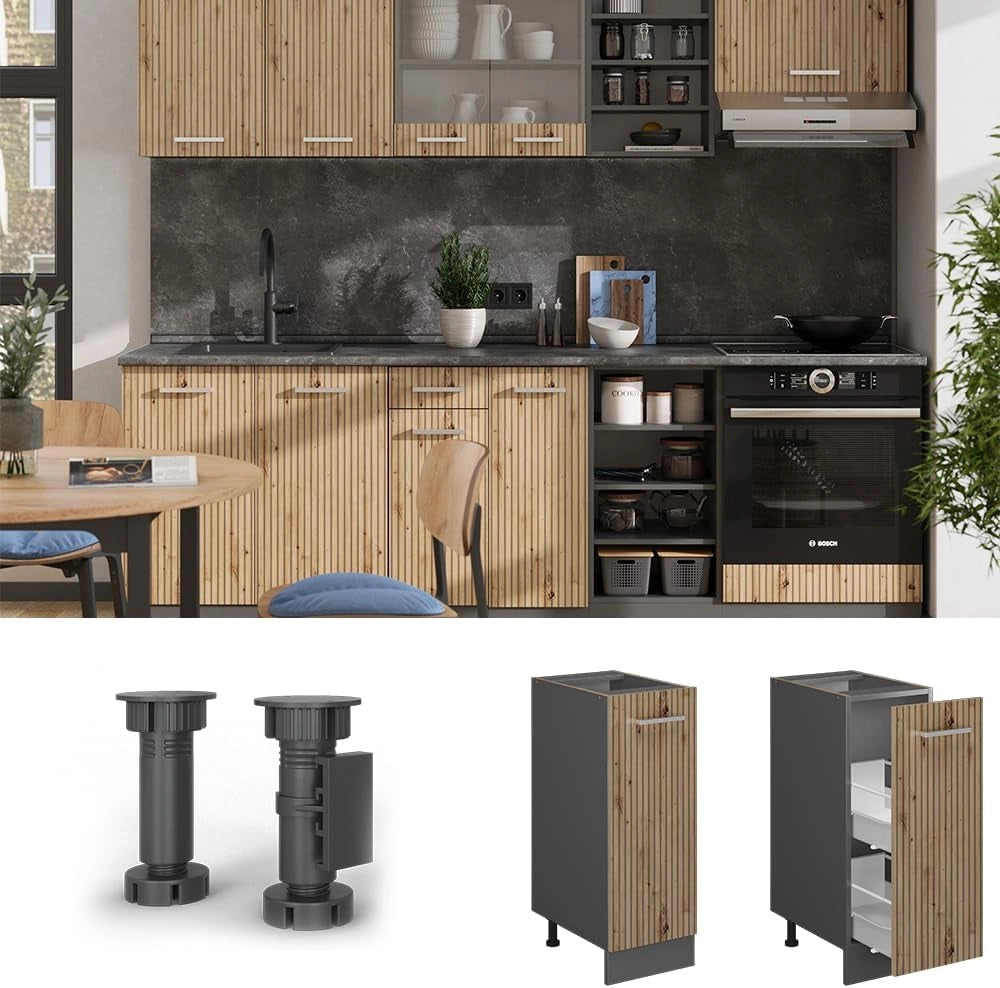 Armadio cucina dispensa alto R-Line, Rovere artigianale, 30 cm senza piano di lavoro, per la libera combinazione all'interno di sistemi cucina modulari